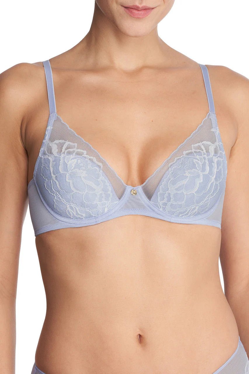 Natori Flora Contour Underwire Bra - Blue Mist/Ivory, Hibiscus