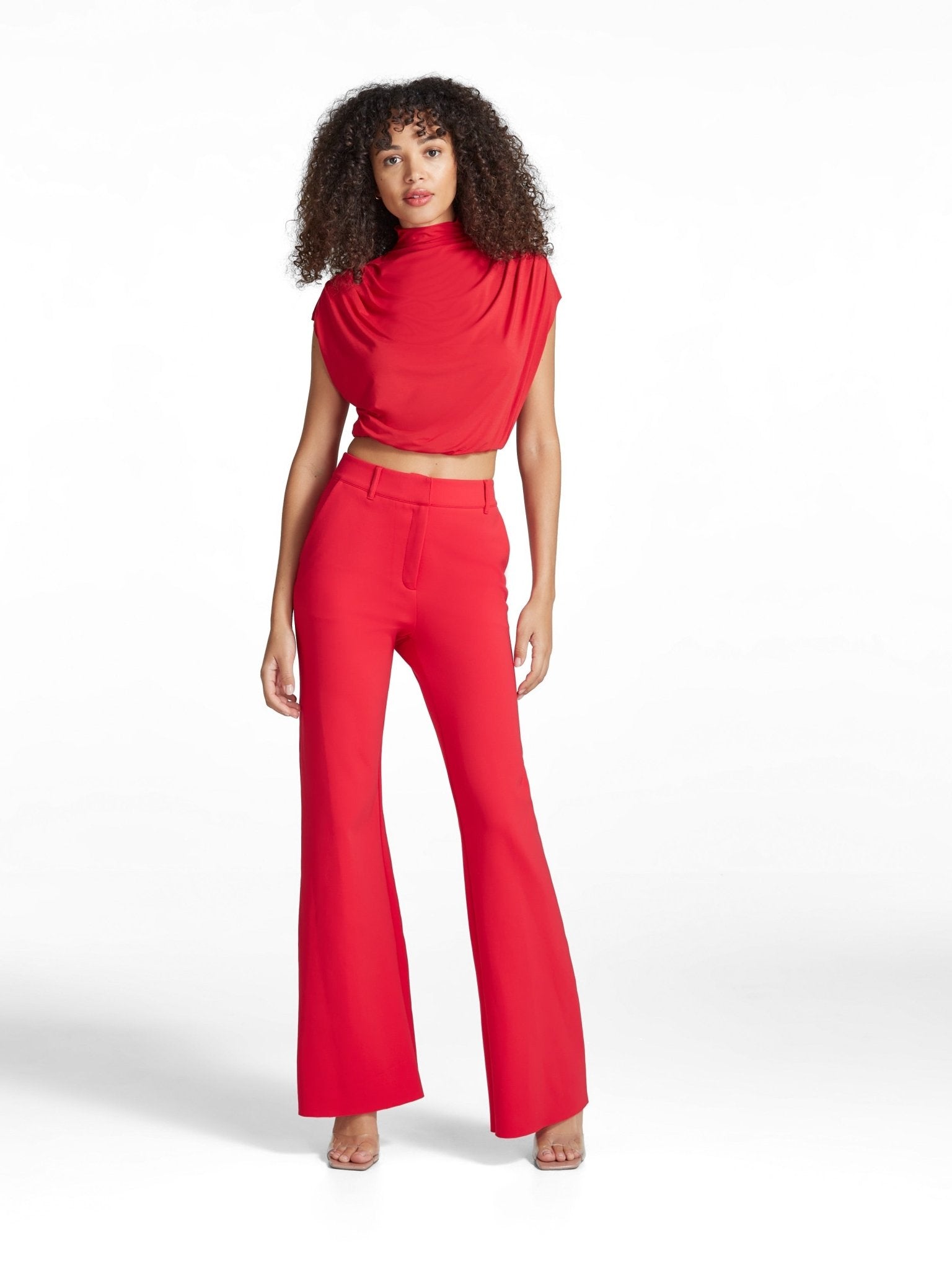 Commando Draped Mock Short Sleeve Crop-Red