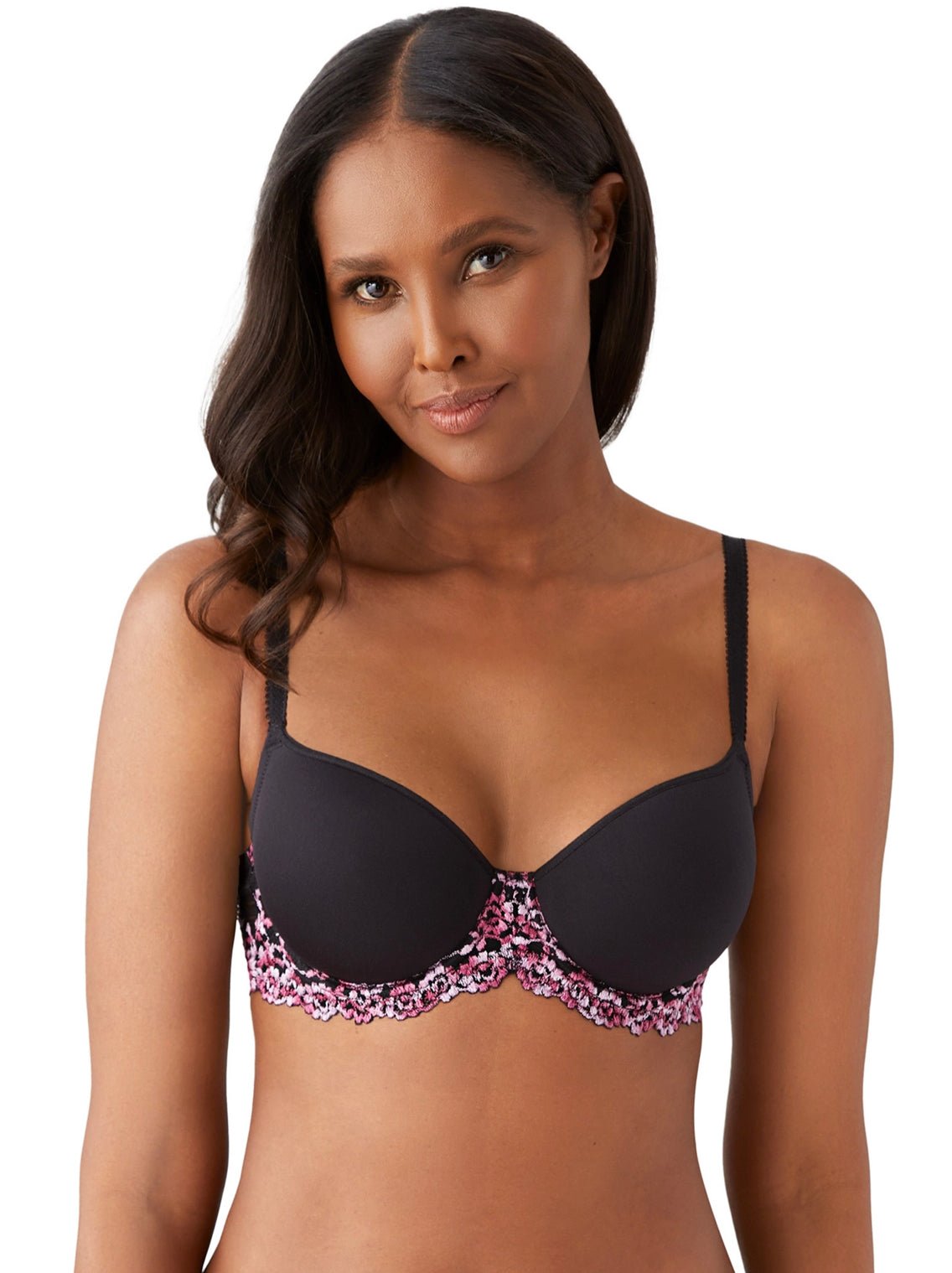 Wacoal Embrace Lace Contour T-Shirt Bra-Black/ Berry Multi