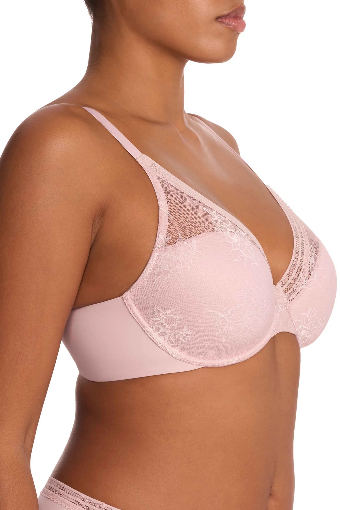 Natori Love Lace Back Smoothing Plunge T-Shirt Bra - Pink Pearl/Warm White
