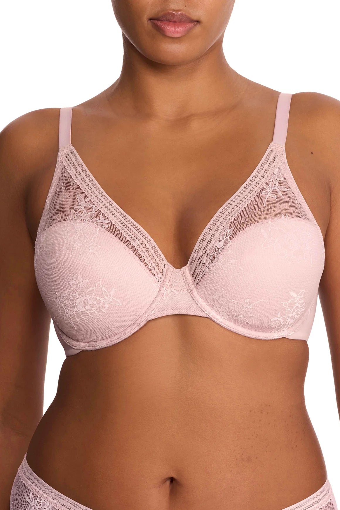 Natori Love Lace Back Smoothing Plunge T-Shirt Bra - Pink Pearl/Warm White