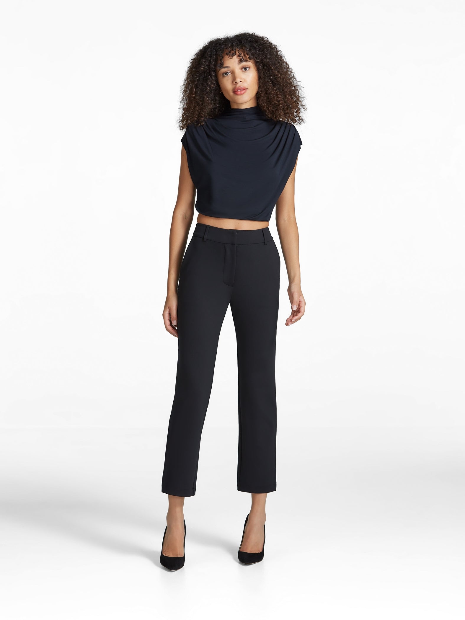 Commando Draped Mock Short Sleeve Crop-Black