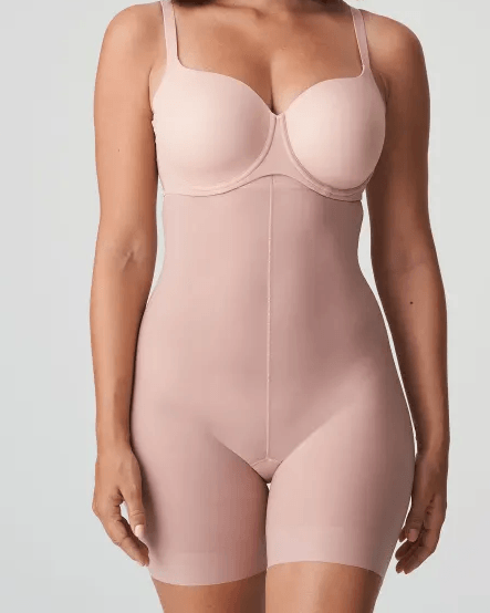 Spanx V-back Long-sleeve Bodysuit In Powder